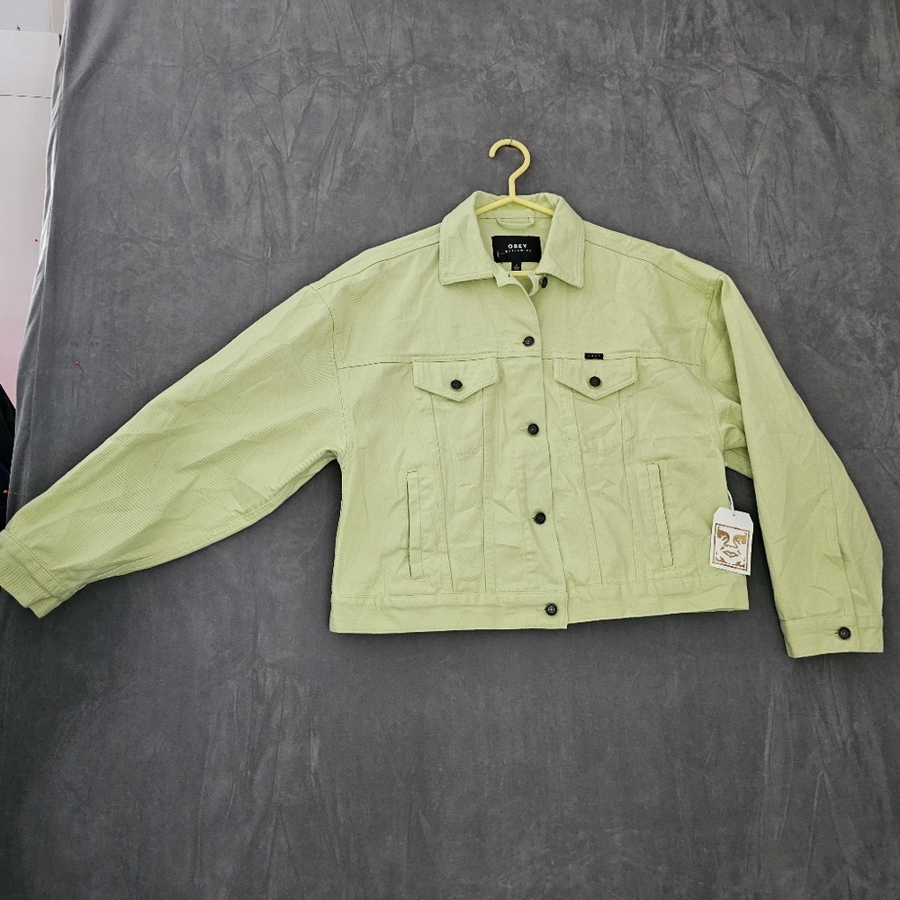 Vintage OBEY Sea Green Denim Jacket Men's Size Small Nwt  A2-5